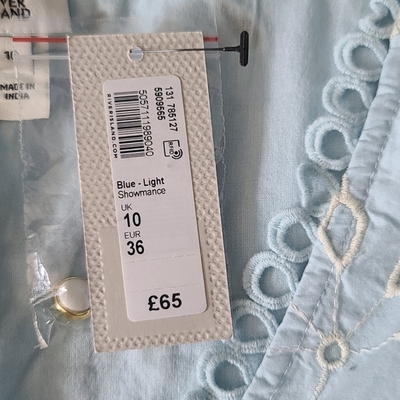 NWT RIVER ISLAND embroidery eyelet baby blue  dress US 6 - Picture 14 of 16